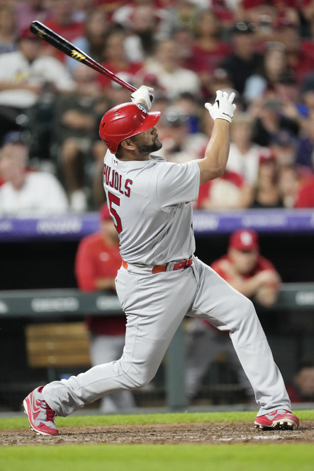 St. Louis Cardinals All-Star first baseman Albert Pujols takes his  defensive stance against the Colorado Rockies at Coors Field on July 7,  2010 in Denver. Colorado beat St. Louis 8-7. UPI/Gary C.