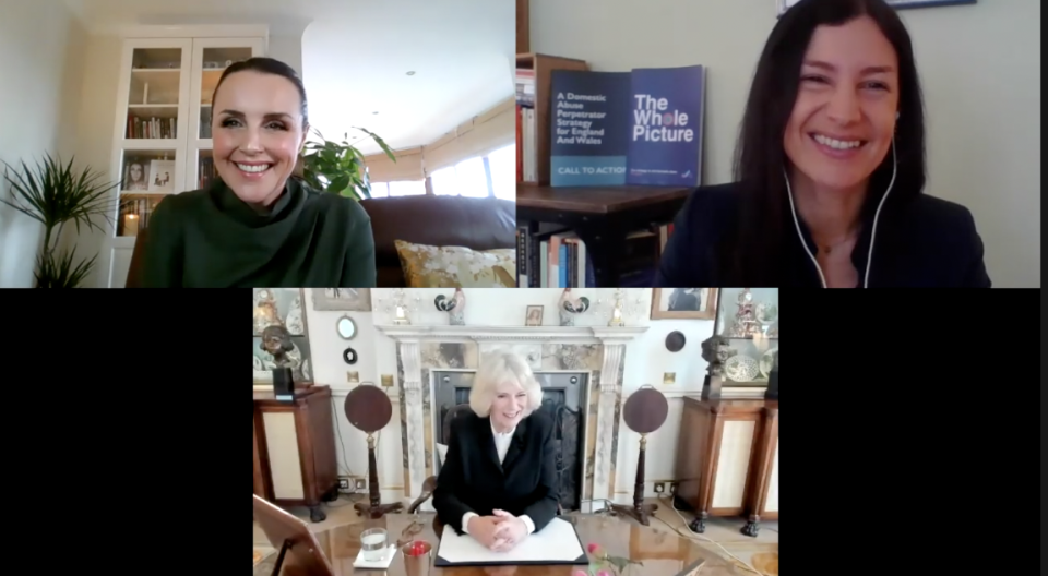 The duchess held a call with Rachel Williams, top left, and Suzanne Jacob, top right, about the Ask for ANI scheme. (Clarence House)