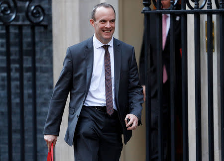 FILE PHOTO: Britain's Secretary of State for Exiting the EU Dominic Raab leaves 10 Downing Street, London, Britain, November 13, 2018. REUTERS/Peter Nicholls/File Photo