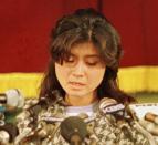 FILE - In this Jan. 15, 1988, file photo, Kim Hyon-hui, a North Korean who bombed a Korean Air Lines jet in 1987, confesses at a press conference in Seoul, South Korea. In November 1987, Kim and the other North Korean agent posing as a father and daughter left a time bomb on the South Korean jetliner when it stopped in Abu Dhabi during a flight from Baghdad to Seoul. The plane exploded off the coast of Myanmar, killing all 115 people aboard, South Korean investigators say. (AP Photo/Bei Yeon-Hong, File)