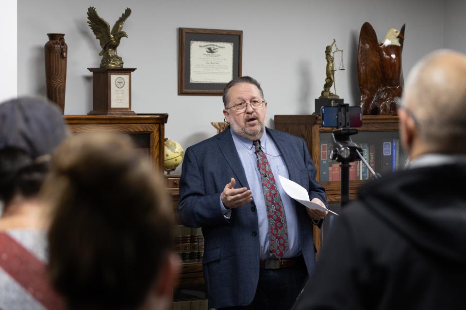 Michael Villar speaks to supporters while announcing his candidacy Thursday, Jan. 25.