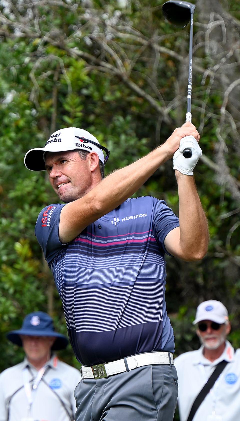 Padraig Harrington tees off on the 16th tee during the 35th Anniversary of the Chubb Classic at the Tiburon Golf Club in Naples, Saturday, Feb. 19, 2022.
(Credit: Chris Tilley/Special to The Naples Daily News)