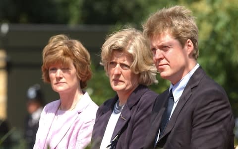 Lady Sarah McCorquodale (left), Lady Jane Fellowes and their brother Earl Spencer at the opening of a fountain built in memory of Diana, Princess of Wales, in London's Hyde Park in 2004 - Credit: PA/Fiona Hanson