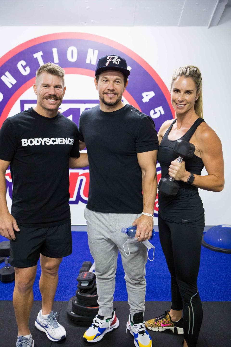 Candice and David Warner with Mark Wahlberg