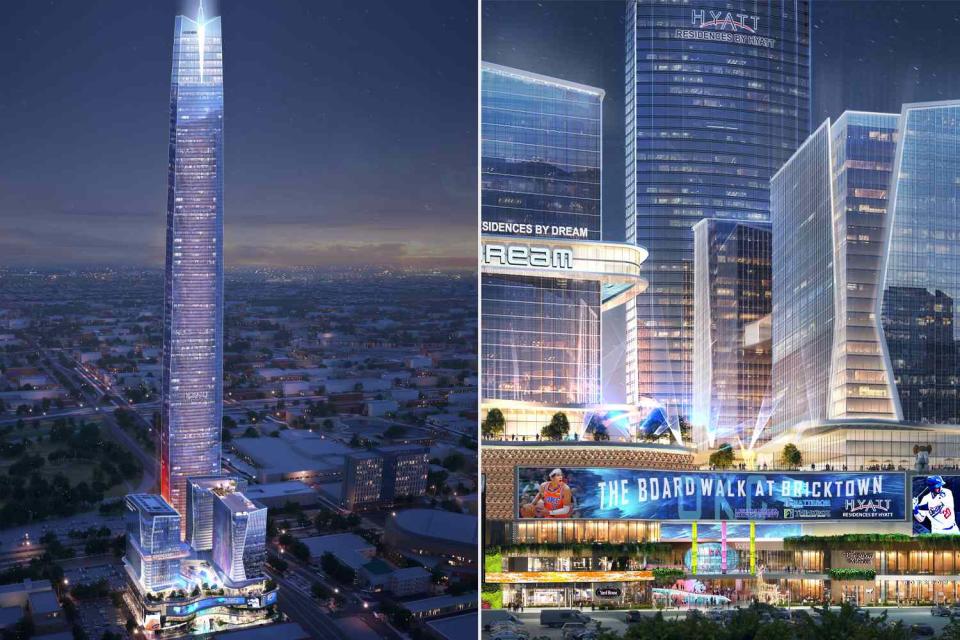 <p>AO</p> The proposed Legends Tower (left) at the Boardwalk at Bricktown to be built in Oklahoma City.