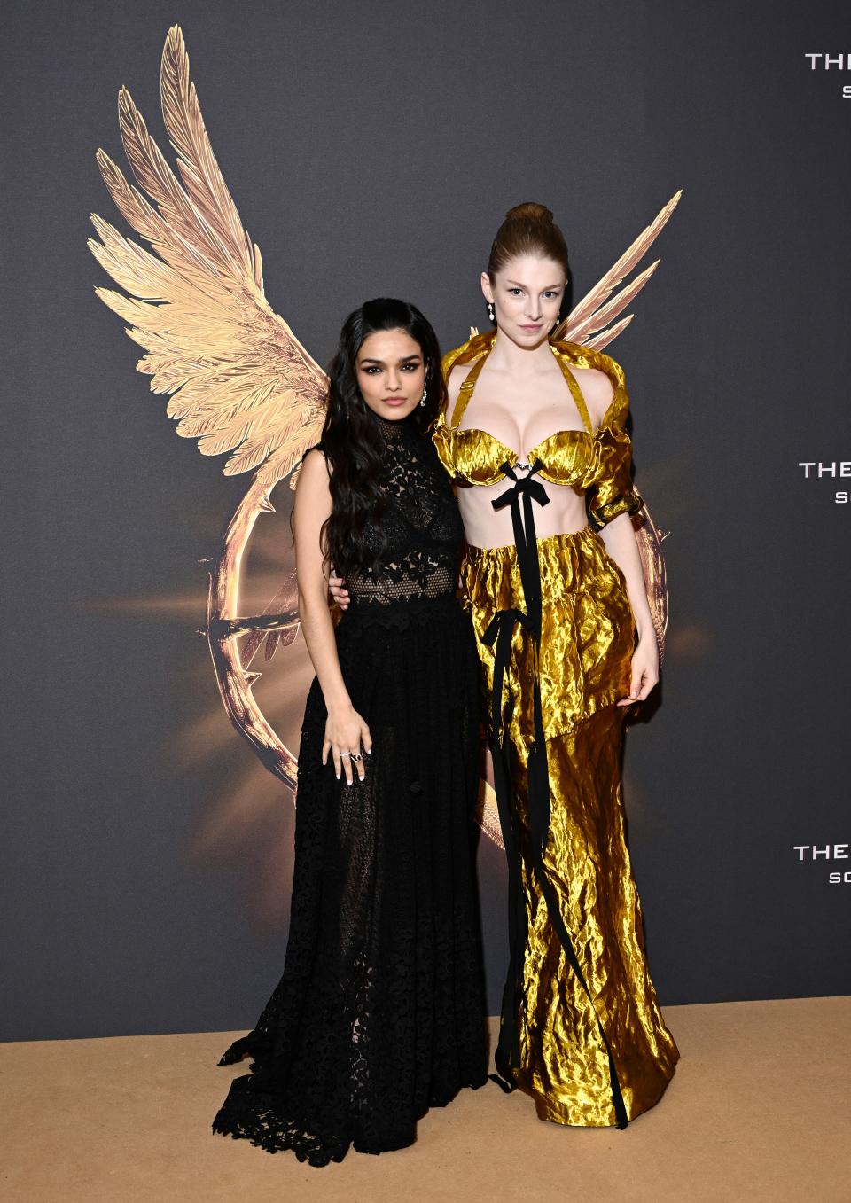 Rachel Zegler and Hunter Schafer attend the *Hunger Games: The Ballad of Songbirds & Snakes* world premiere at BFI IMAX Waterloo in London on November 09, 2023.