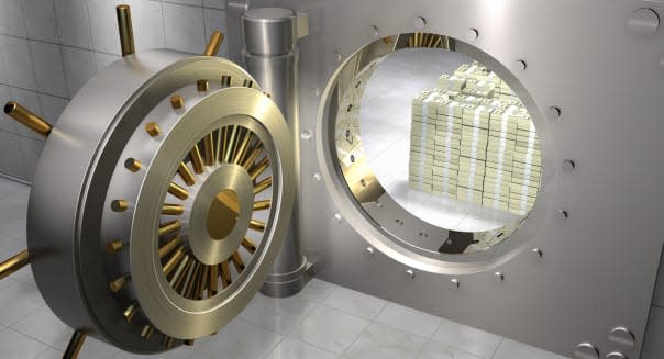 Stack of One Hundred Dollar Bills in Bank Vault