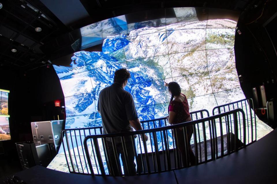 AlertCalifornia team members in UC San Diego’s WAVE Visualization space.