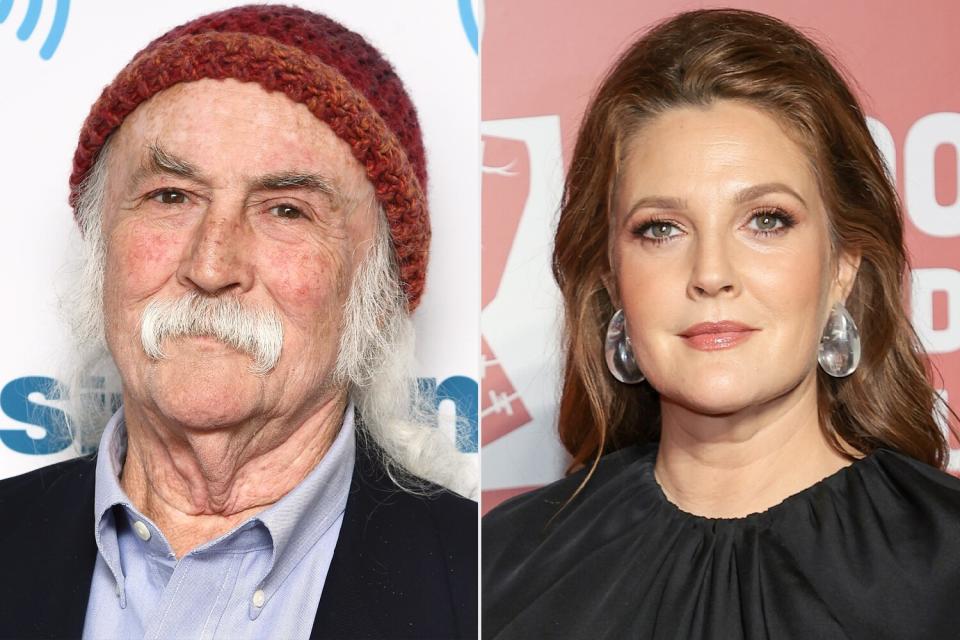 David Crosby visits the SiriusXM studios for the &quot;John Fugelsang Interviews David Crosby&quot; Event at SiriusXM Studios on October 28, 2016 in New York City. (Photo by Ilya S. Savenok/Getty Images for SiriusXM) ; Drew Barrymore attends the Clooney Foundation For Justice Inaugural Albie Awards at New York Public Library on September 29, 2022 in New York City. (Photo by Dimitrios Kambouris/Getty Images for Albie Awards)