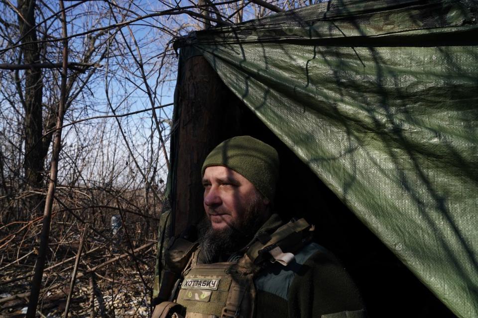 Ukrainian soldiers on duty in their fighting position, heading toward Kupiansk as the war between Russia and Ukraine continues in Kharkiv Oblast, Ukraine, on Feb. 29, 2024. (Jose Colon/Anadolu via Getty Images)