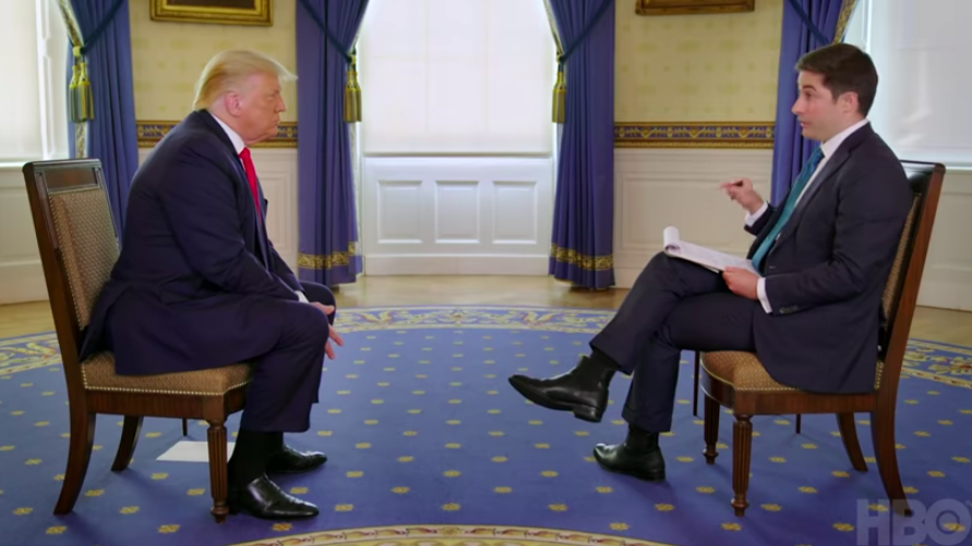 Jonathan Swan talks to president Donald J trump in White House viral chat