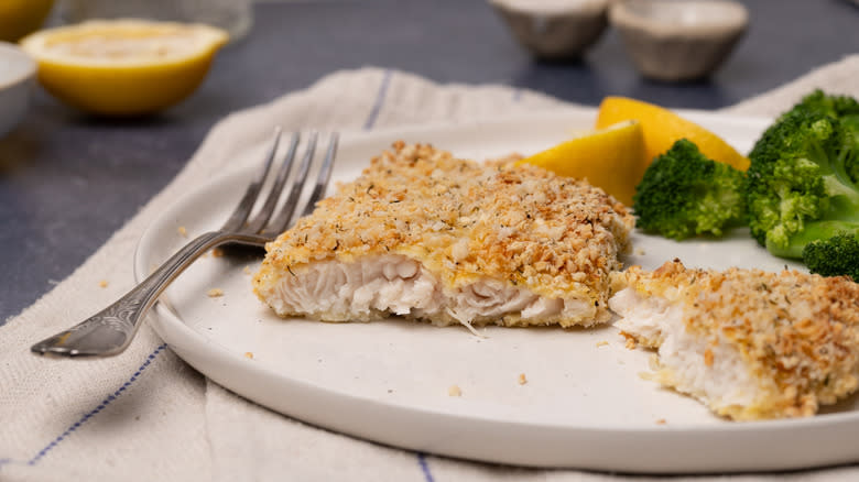 baked almond-crusted tilapia 