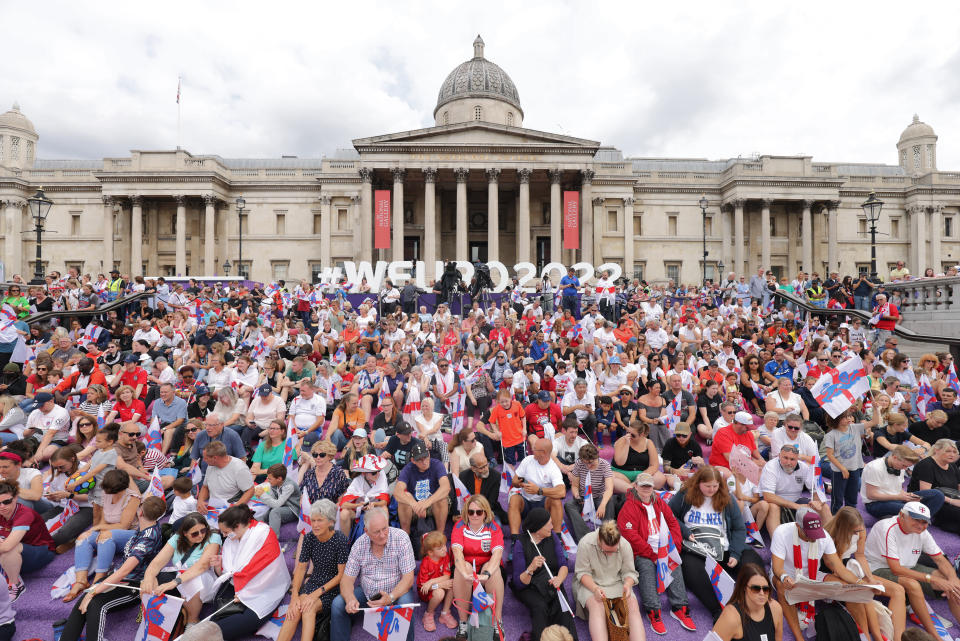 Thousands have gathered in Trafalgar Square to celebrate England being crowned European champtions. (PA) 