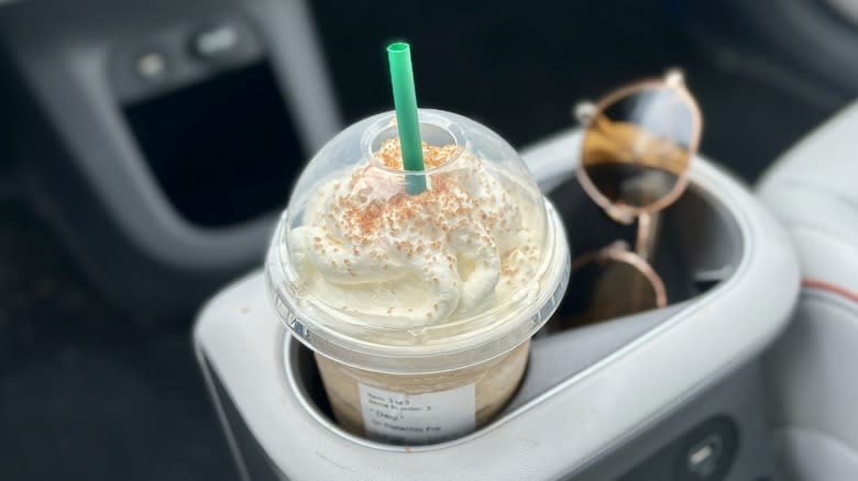 Pistachio Frappuccino in car