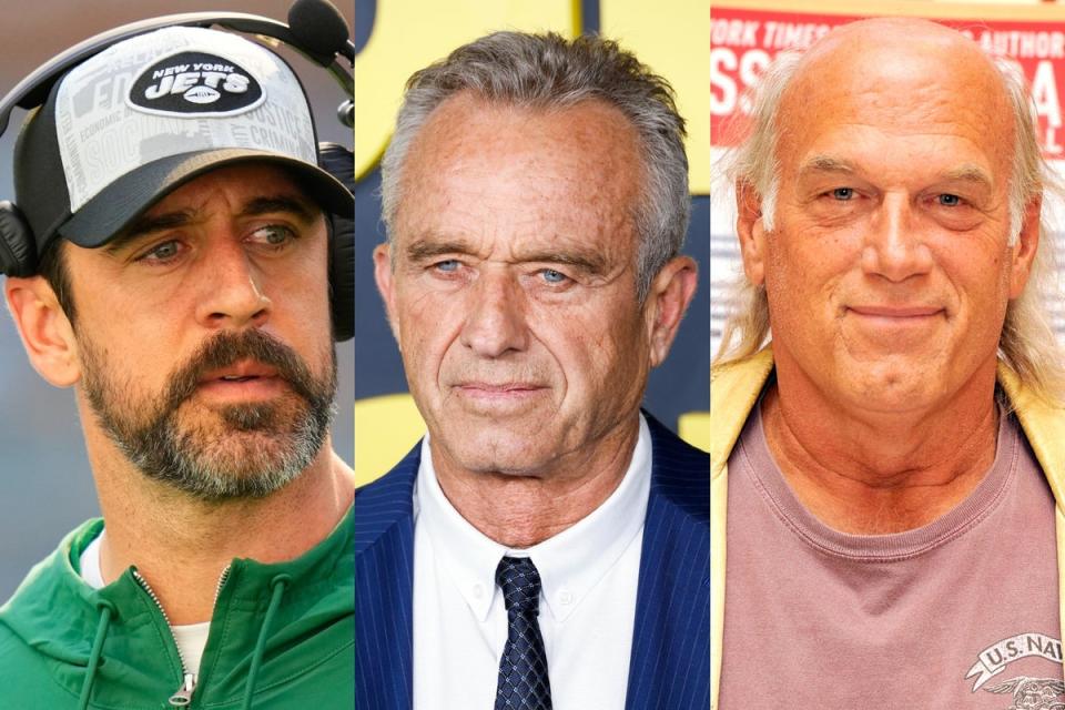 Aaron Rodgers, Robert F Kennedy Jr, and Jesse Ventura (Getty)