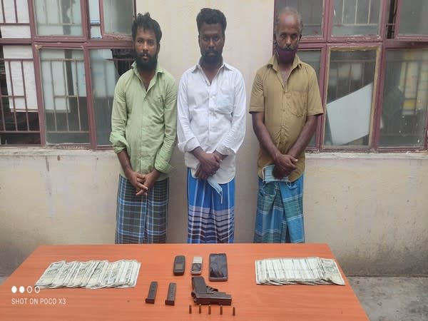 Arrested people with seized ganja in Madurai. (Photo/ANI)