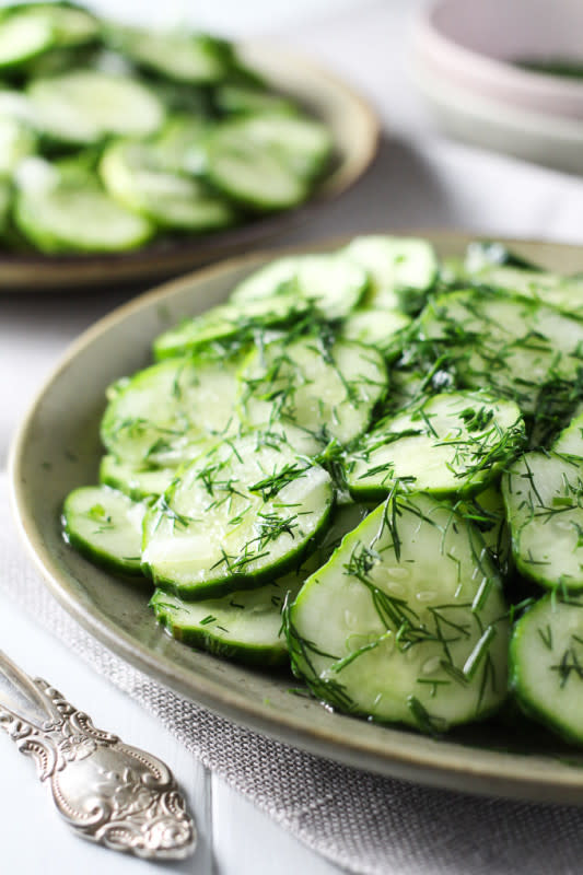 <p>A simple cucmenber salad is perfect for Oktoberfest. <a href="http://www.mariaushakova.com/2015/09/german-cucumber-salad/" rel="nofollow noopener" target="_blank" data-ylk="slk:See the recipe;elm:context_link;itc:0;sec:content-canvas" class="link rapid-noclick-resp">See the recipe</a>. </p>