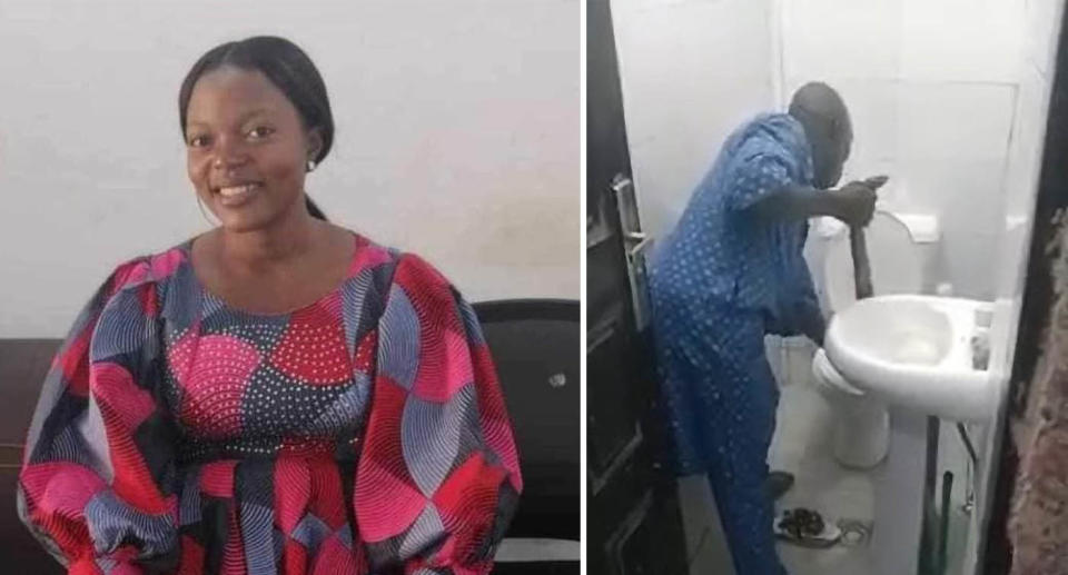 Bercy Ogah (left) died after being bitten by the snake (pictured right) being removed from her toilet. Source: Newsflash/ Australscope