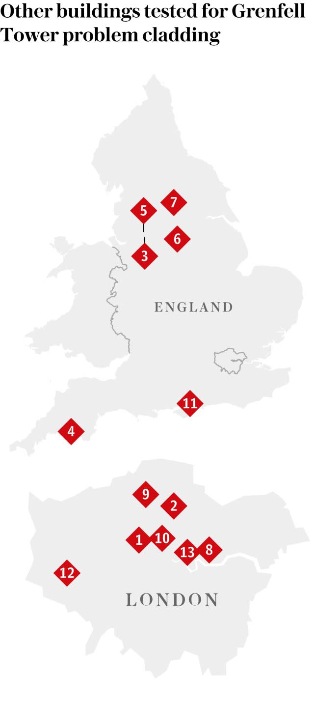 Map: Other buildings tested for Grenfell Tower problem cladding