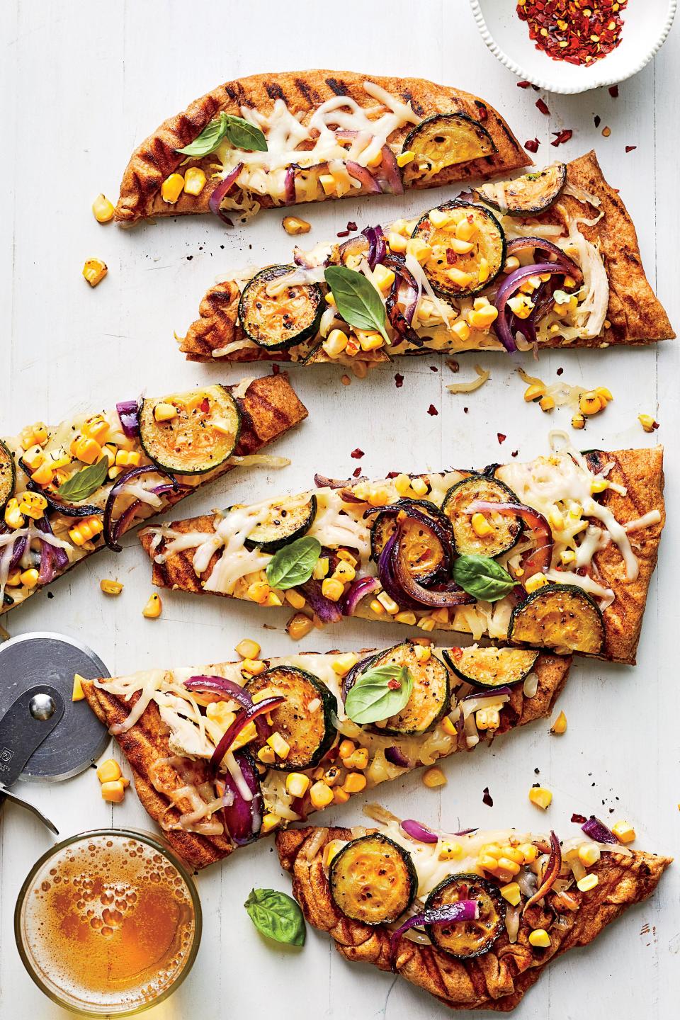 Grilled Pizza with Summer Veggies and Smoked Chicken