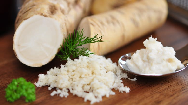 Grated and creamed horseradish
