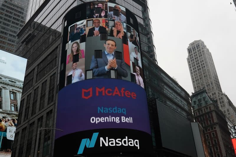 Cyber security firm McAfee holds a virtual IPO at NASDAQ Marketsite