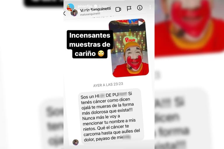 Piñón Fijo expuso a los usuarios que le enviaron mensajes amenazantes luego de que saliera a la luz el conflicto con su familia