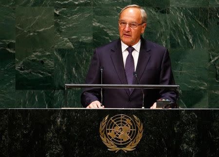 Andris Berzins, President of Latvia, addresses the 69th United Nations General Assembly at the U.N. headquarters in New York September 25, 2014. REUTERS/Lucas Jackson