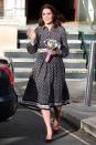 <p><strong>When: Nov. 28, 2017</strong><br>For her first solo appearance post-royal engagement, the Duchess stepped out in a polka dot Kate Spade shirt dress. </p>