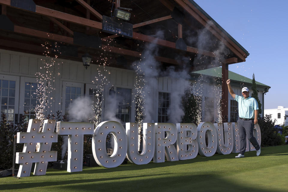 Thornberry celebrates his victory and PGA Tour card. (Mike Mulholland/Getty Images)