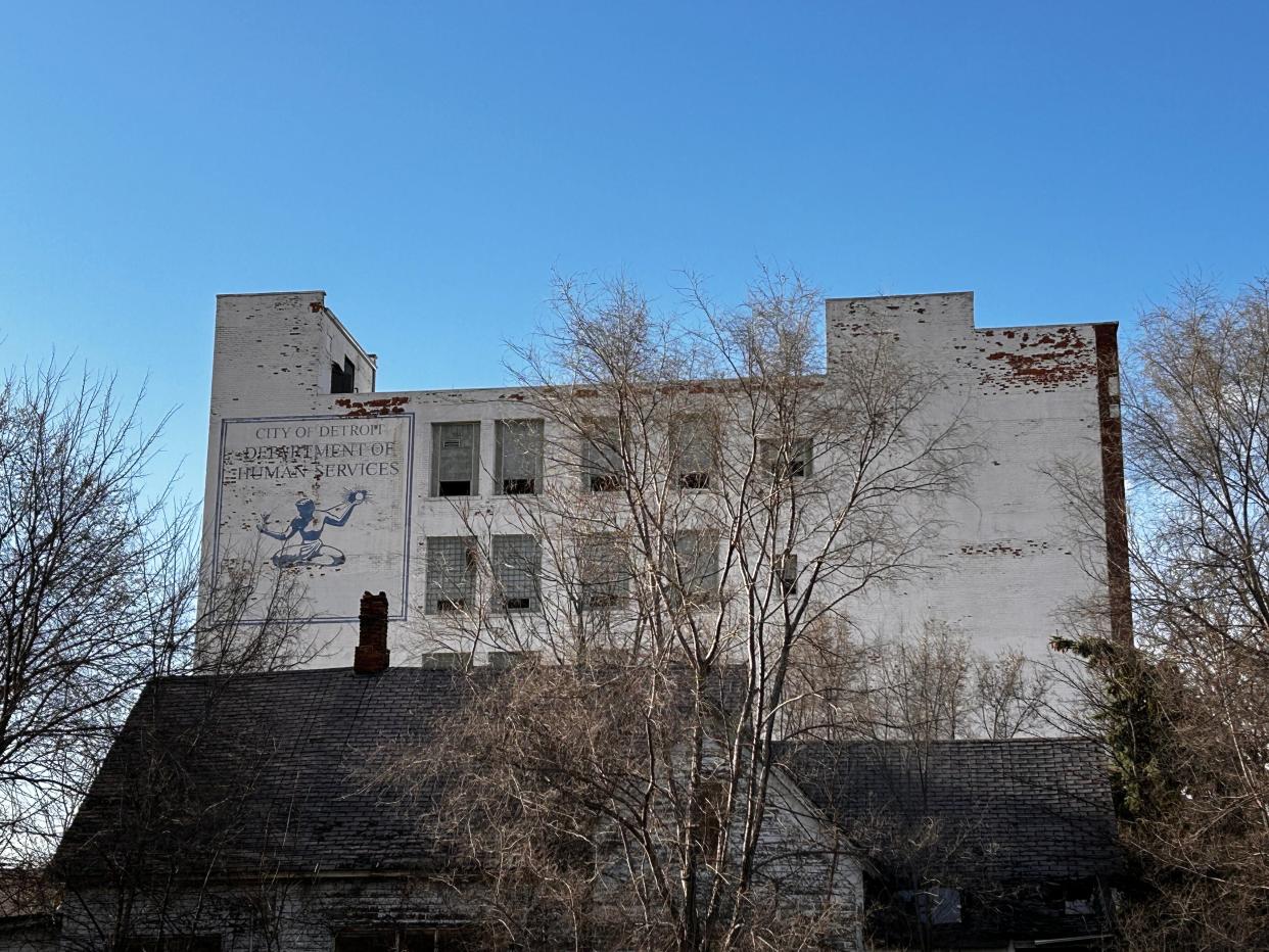 A ghost sign for the now defunct Detroit Department of Human Services faces Perrien Park in the city's Poletown East neighborhood. The building closed in 2012 when the department moved its operations to Taylor Street before begin decertifying my then-mayor Dave Bing after corruption allegations.