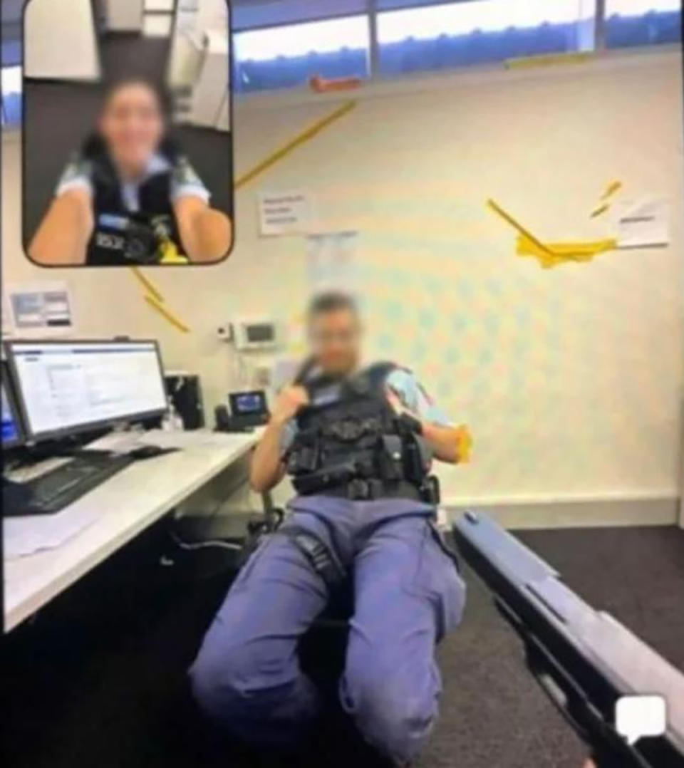 The NSW police officers posed with weapons for social media post on BeReal. 