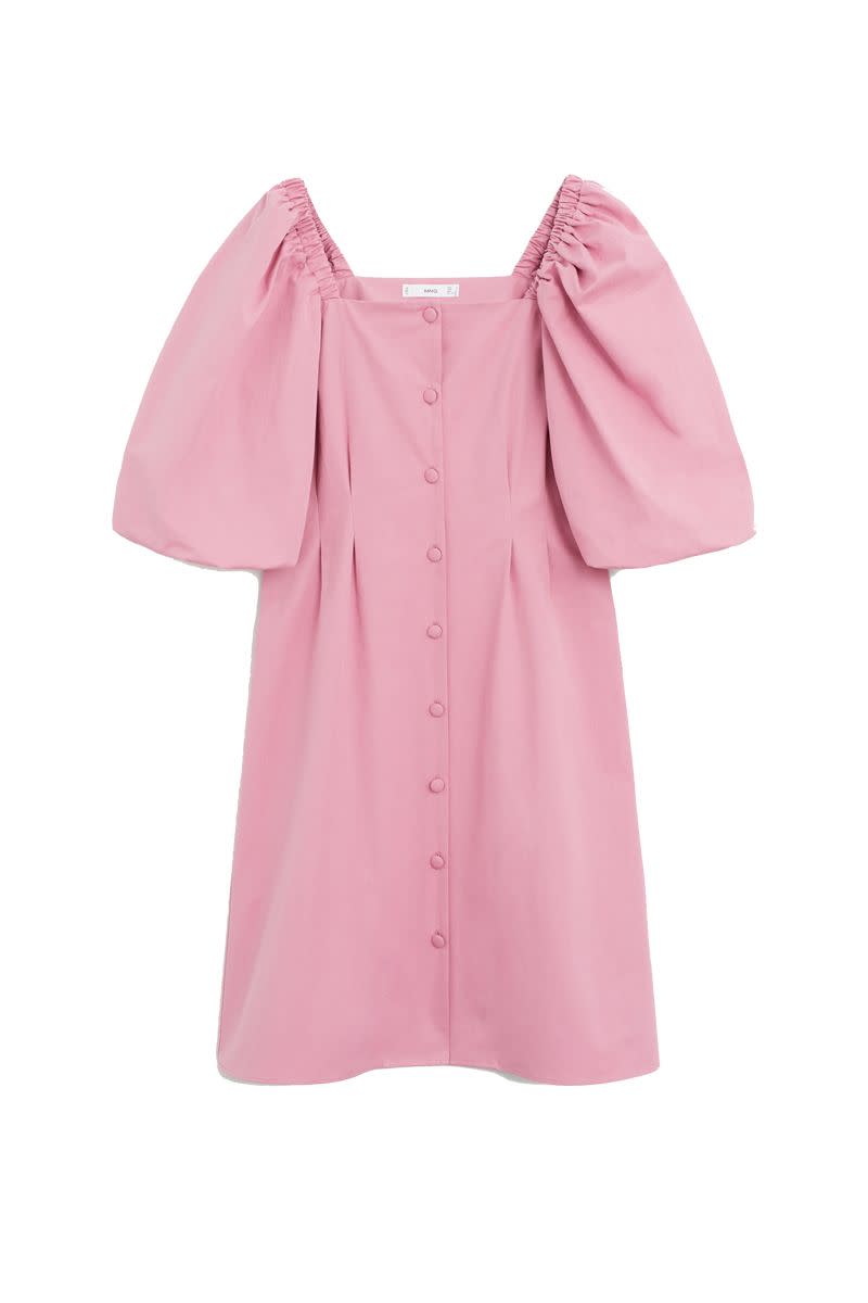 Mango Pink Poplin Buttoned Midi Dress