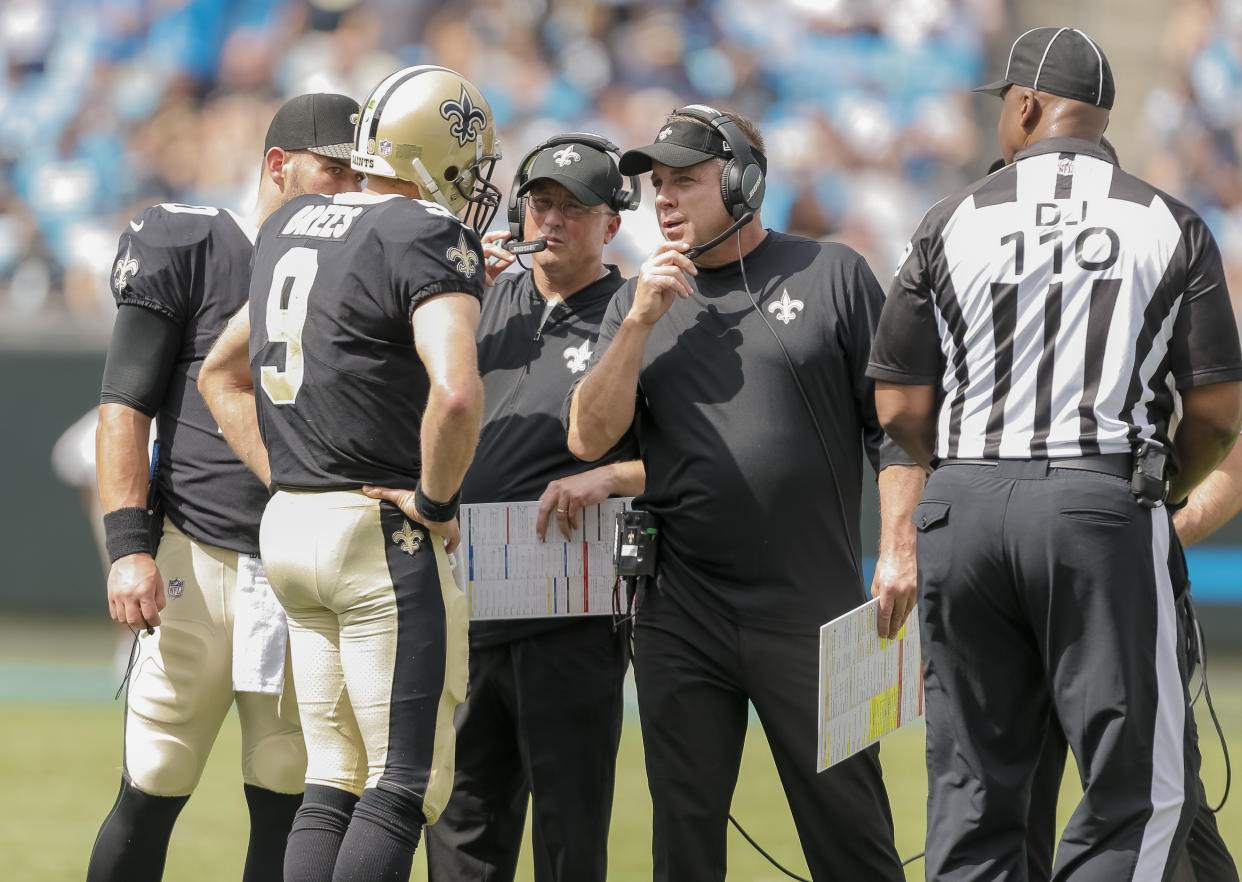 Drew Brees and Sean Payton have been a pretty decent quarterback-coach combo over the years. Keep investing in the Saints’ offense, fantasy owners. (AP Photo/Bob Leverone)