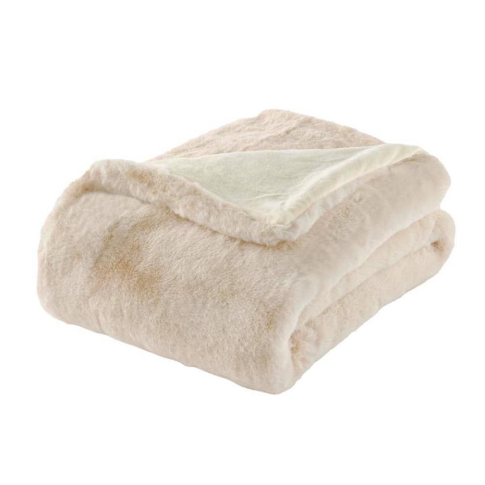 11) Piper Cream Faux Rabbit Fur Throw Blanket