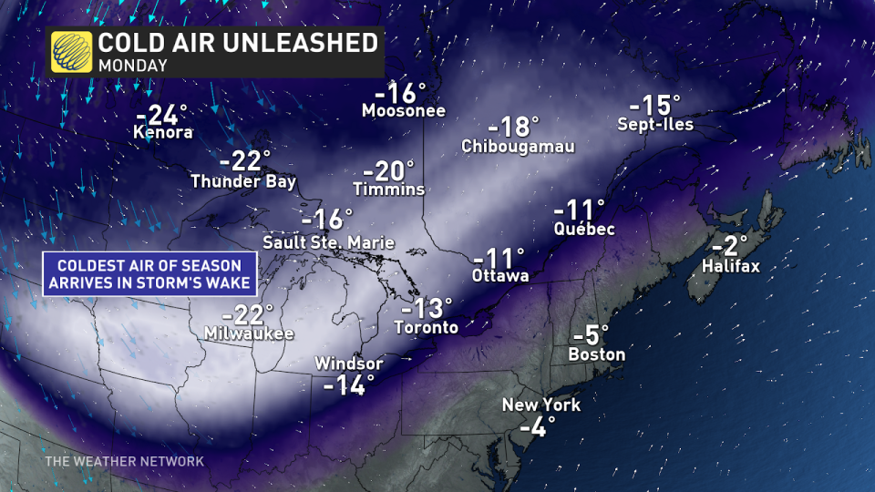 Ontario cold temps Monday