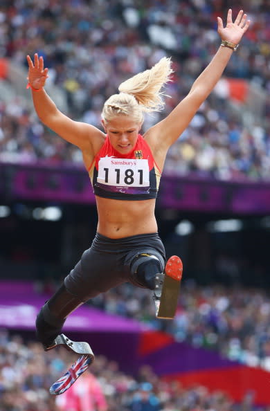 Vanessa Low of Germany competes in the Women's Long Jump - F42/44 Final on day 4 of the London 2012 Paralympic Games at Olympic Stadium on September 2, 2012 in London, England. (Photo by Michael Steele/Getty Images)