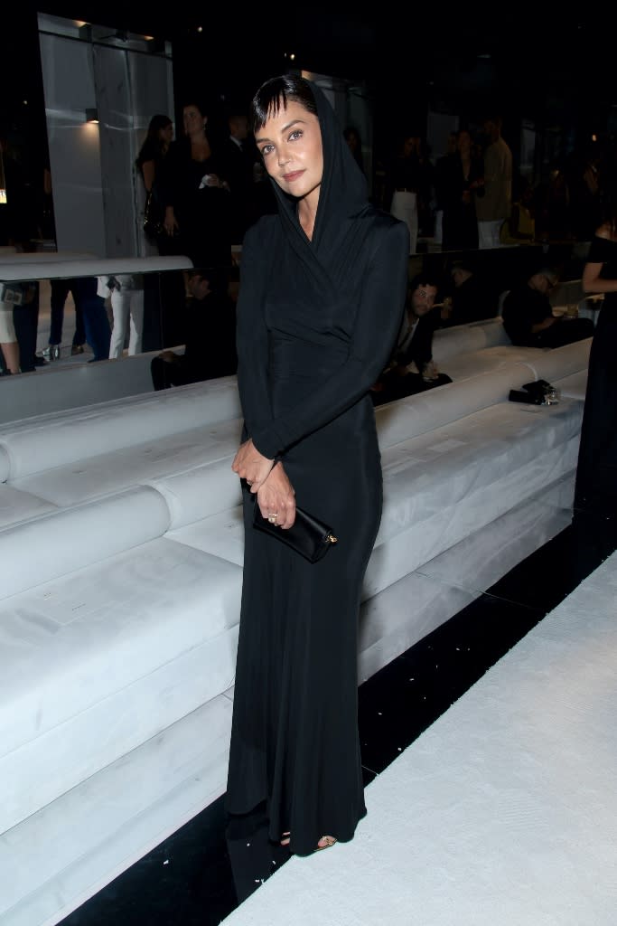 Katie Holmes arrives at Tom Ford’s Spring 2023 fashion show at Skylight on Vesey in New York City during New York Fashion Week on Sept. 14, 2022. - Credit: Photo by Dimitrios Kambouris/Getty Images for NYFW: The Shows