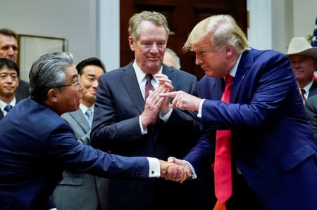 U.S. President Donald Trump holds signing ceremony for the U.S.-Japan Trade Agreement at White House in Washington