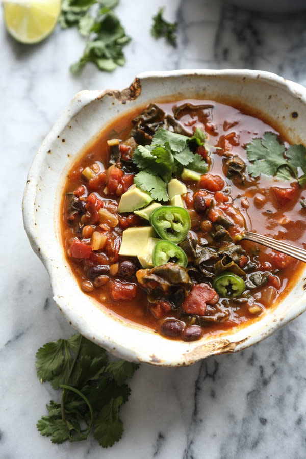 <strong>Get the <a href="https://feedmephoebe.com/slow-cooker-lentil-chili-recipe/" target="_blank">Slow Cooker Lentil Chili with Black Beans, Pumpkin and Kale recipe</a>&nbsp;from Feed Me Phoebe</strong>