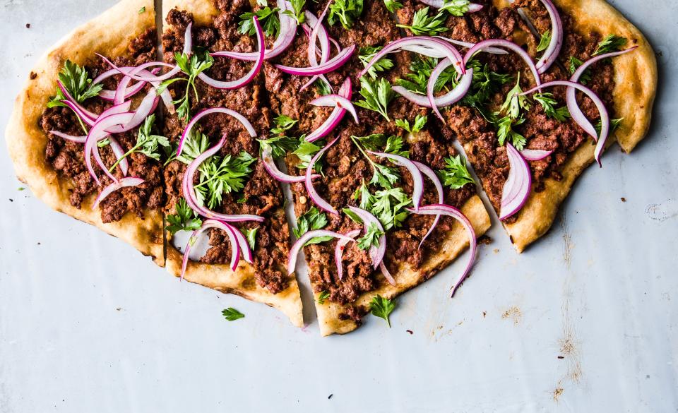 Spicy Lamb Pizza with Parsley–Red Onion Salad