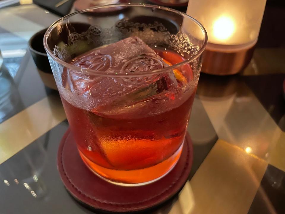 The 40 Elephants’ negroni features Sicilian blood orange and  an engraved ice cube (Sean Russell)