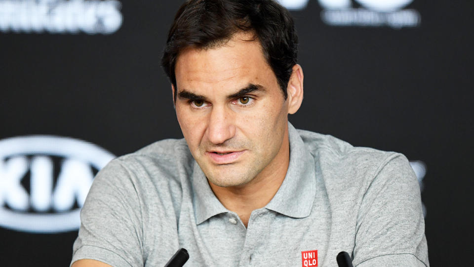 Roger Federer, pictured here speaking to the media at the 2020 Australian Open.