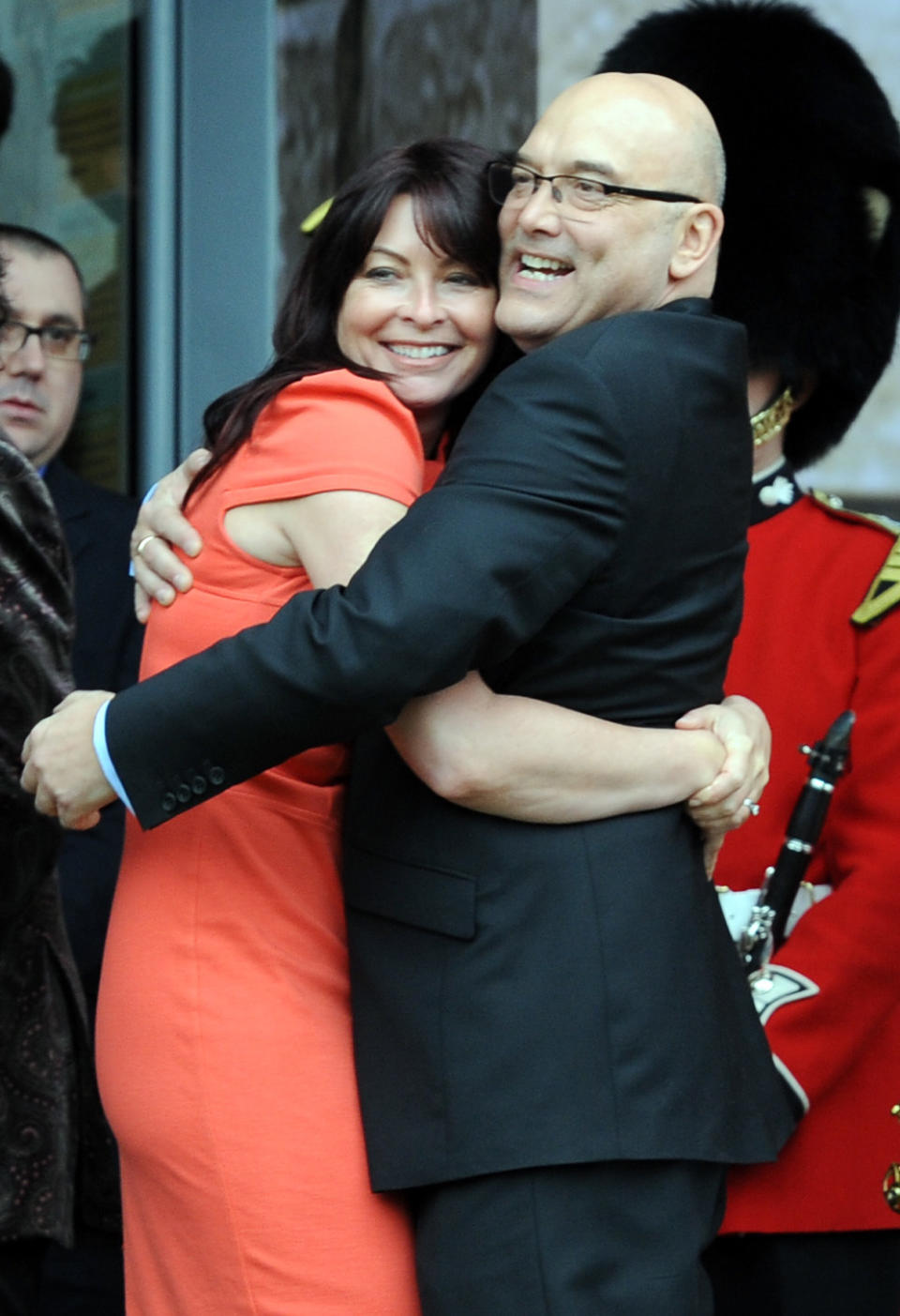 Gregg Wallace hugs Suzi Perry at at the opening of the Ideal Home Show, at Earl's Court, London.