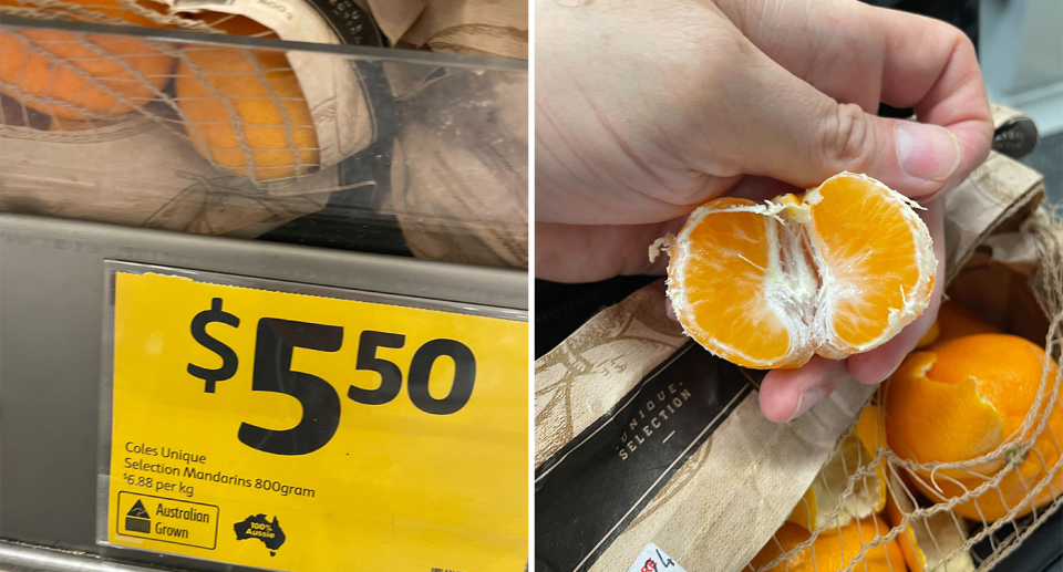 Left - close up of the mandarin price. Right - A look at the fruit peeled.