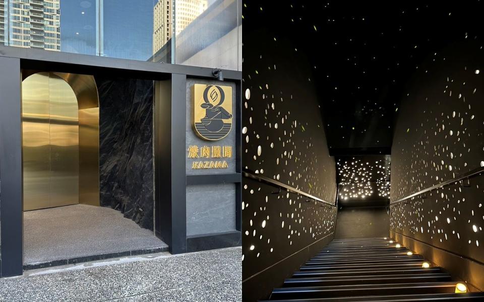 位於台中老虎城七樓的燒肉風間二店，大門口設計為挑高的金色拱門 圖片來源：LOOKin編輯拍攝