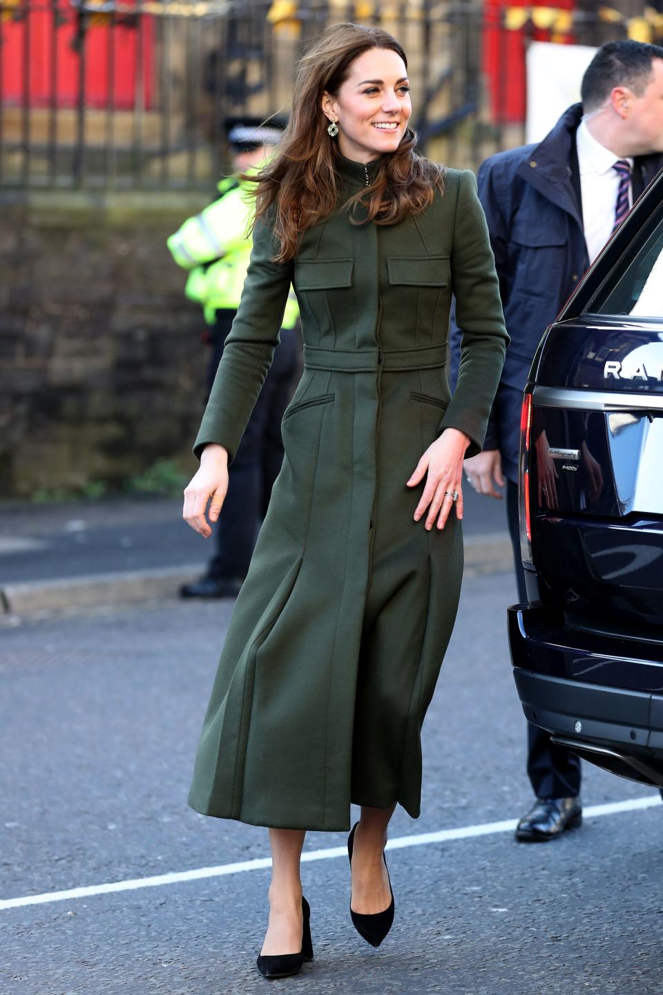 Britain's Catherine, Duchess of Cambridge arrives at the British Asian 'MyLahores' flagship restaurant in Bradford on January 15, 2020, to learn about some of the community work undertaken by the restaurant. (Photo by Chris Jackson / POOL / AFP) (Photo by CHRIS JACKSON/POOL/AFP via Getty Images)