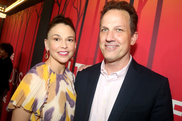 <p>Bruce Glikas/Getty</p> Sutton Foster and Ted Griffin at "Into the Woods" opening night