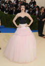 <p>The actress wore a black and white gown with a corseted top from Giambattista Valli. While the dress made a statement, it wasn’t to be overshadowed by her unique black wig. (Photo by Neilson Barnard/Getty Images) </p>
