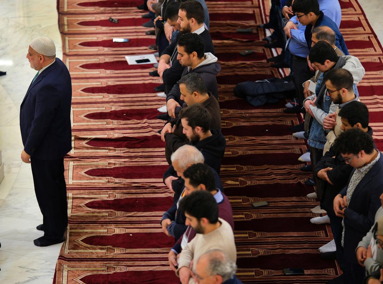 Imam Imad Enchassi leads the Dhuhur Prayer on Monday during Muslim Day at the Oklahoma Capitol.